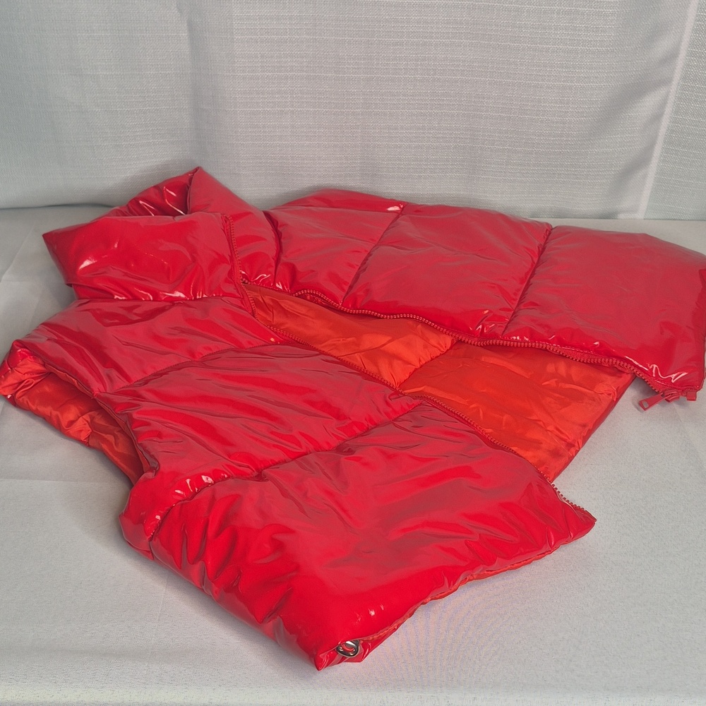 Daisy RED Shiny Glossy Puffy Vest - Picture 3 of 15